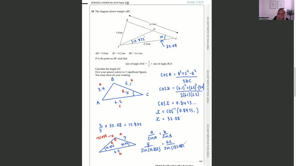 Sine and Cosine Rules Exam Q